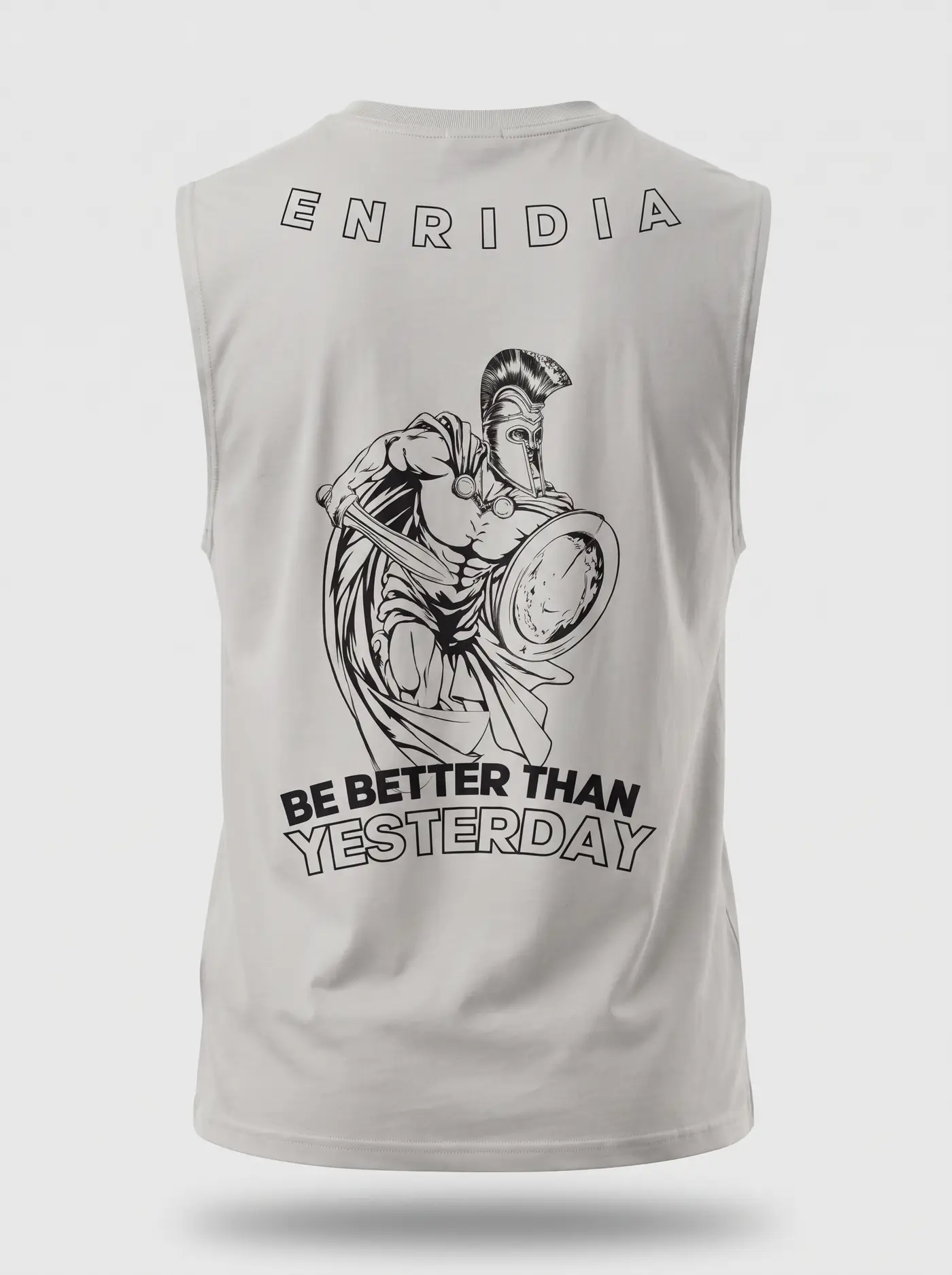 Tank Be Better Than Yesterday en blanco, espalda completa sobre fondo gris claro