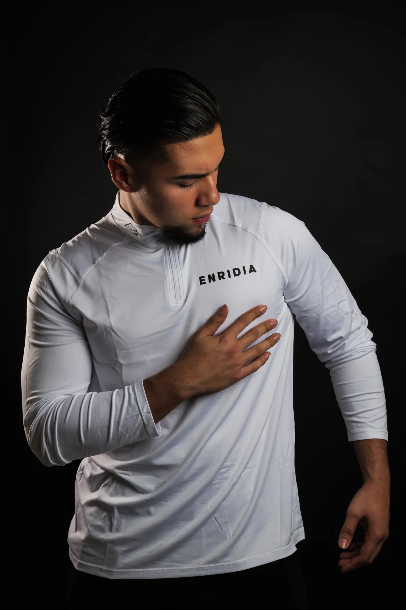 Long sleeve de media cremallera en blanco, vista frontal